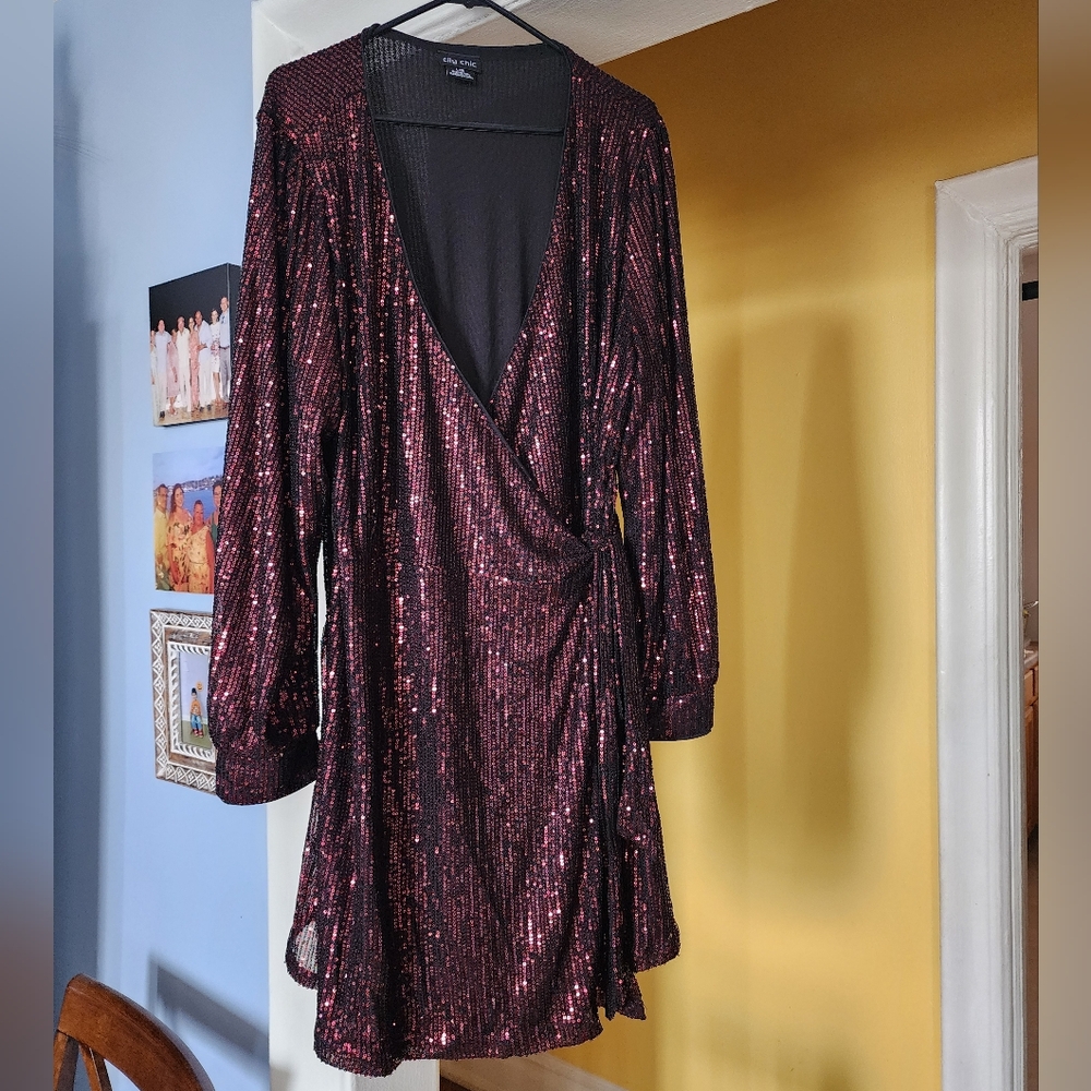 City Chic Burgundy Sequin Dress